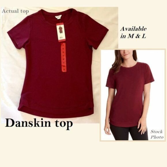Danskin Tulip Hem Short Sleeved Tunic Top for Women Sz M in Cranberry Garnet Red - Picture 5 of 11